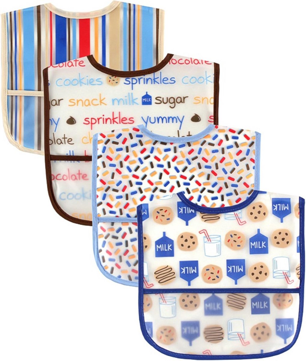 Luvable Friends Waterbestendige Bibs met Crumb Catcher Pocket, Blauw, 4-Count door Luvable Friends