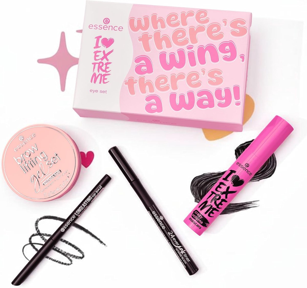 Complete Oog Makeup Set: Volume Mascara, Langhoudende Eyeliner & Wenkbrauw Gel