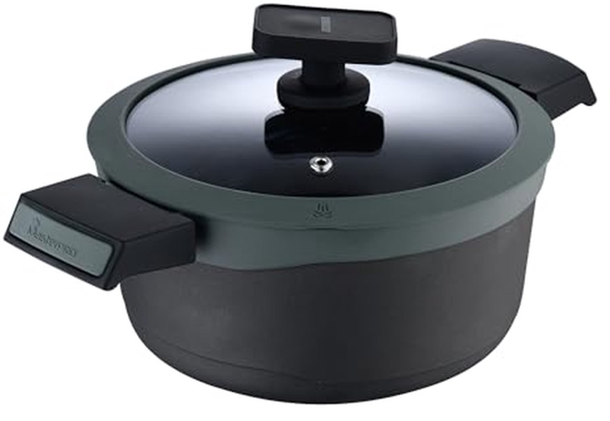 Verwarmde Kookpan met Deksel - 24 cm, Gemaakt van Gerecycled Gietaluminium met Anti-aanbaklaag