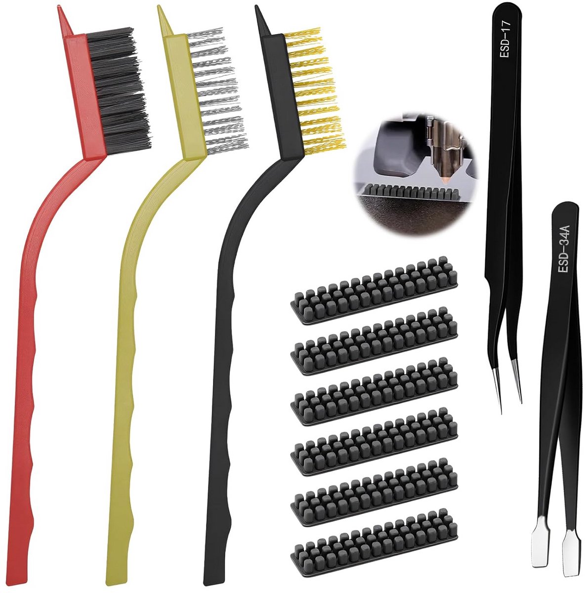 Accessoireset voor 3D-printer, 11-delige reinigingsset met 6 siliconen mondborstels, 3 koperen borstels en 2 pincetten, geschikt voor Bambu Lab A1, compatibel met bambolab 3D-printer, nozzle cleaner