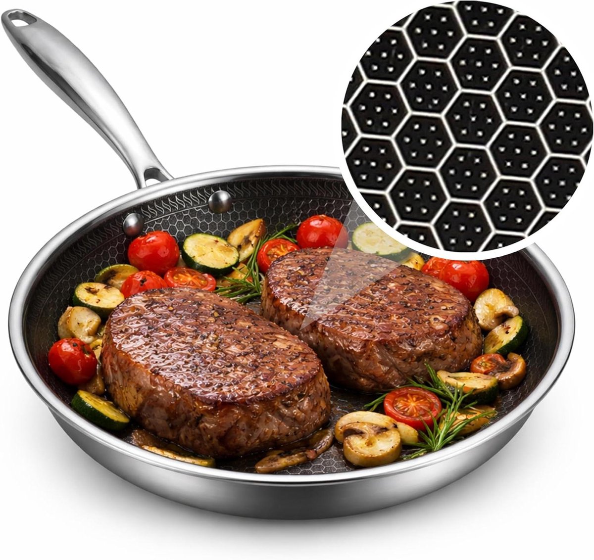 Koekenpan - Anti-aanbakpan - Dagelijks Koken - Honingraat Structuur - 24 cm - Zilver