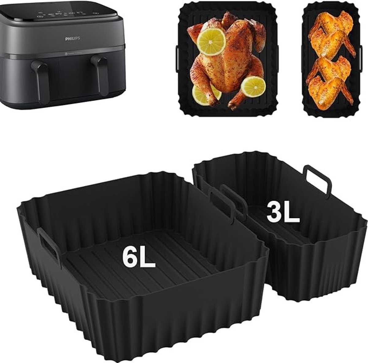 Siliconen inzetstukken voor Philips Dual Basket Airfryer 3000 - 2 stuks
