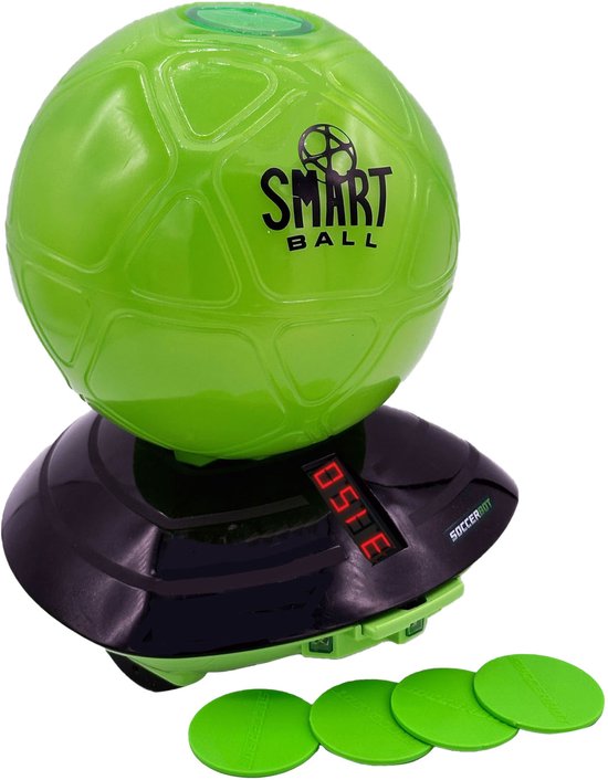 Groene 'Smart Ball' met SoccerBot basis en 4 groene schijven.