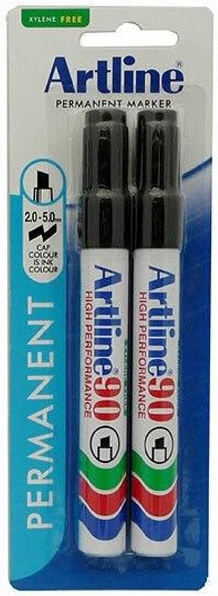 2x Permanente Marker Zwart met Brede Beitelpunt (5mm) - Geschikt voor Karton, Hout en Glas