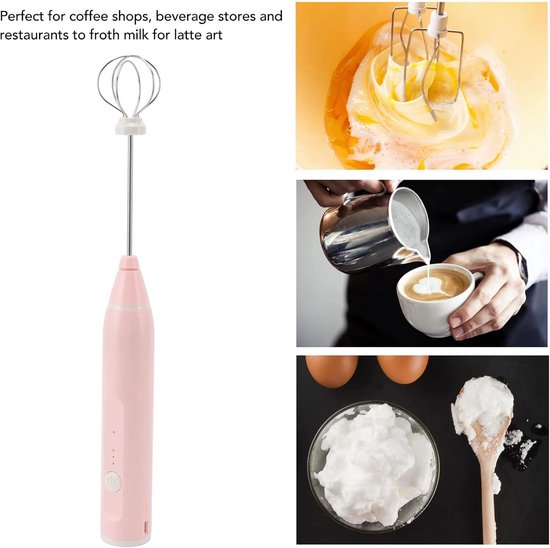 Electric Mini Hand Blender, Wireless Electric Egg Beater with USB Rechargeable and 2 Egg Beaters for Latte, Cappuccino, Hot Chocolate, Egg (Pink) — afbeelding 2