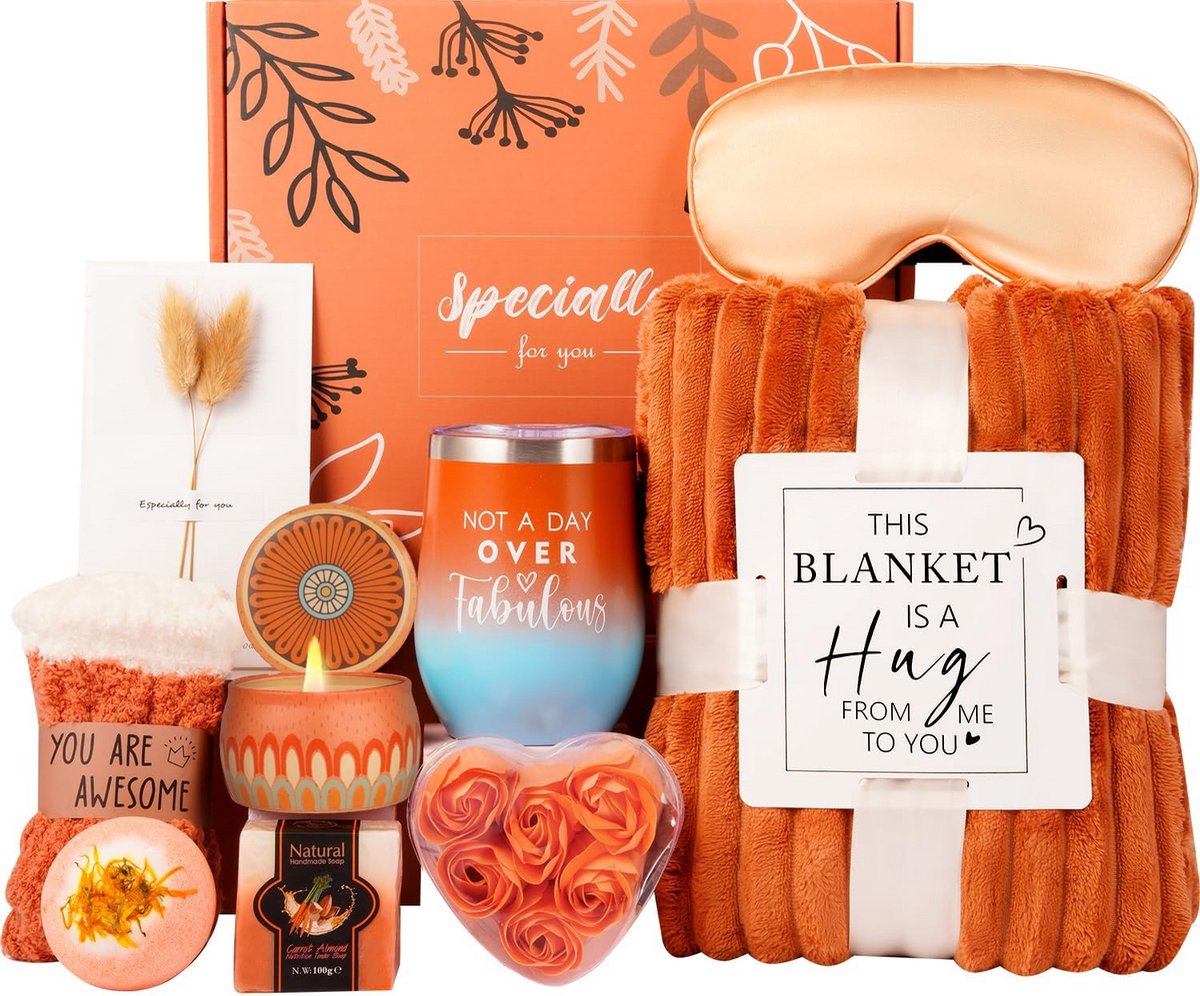 Herfstgeschenken, verjaardagscadeaus voor vrouwen, zelfzorg, beterschap snel, ontspannend spa-mandverzorgingspakket met luxe flanellen deken, Moederdag, Valentijnsdag, voor vrouwen, haar, moeder,