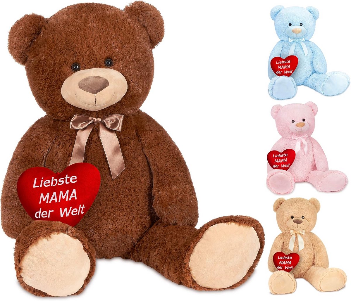 BRUBAKER XXL Teddy Bear 100 cm with a Heart - Liebste Mama der Welt - Soft Toy Plush Toy - Brown