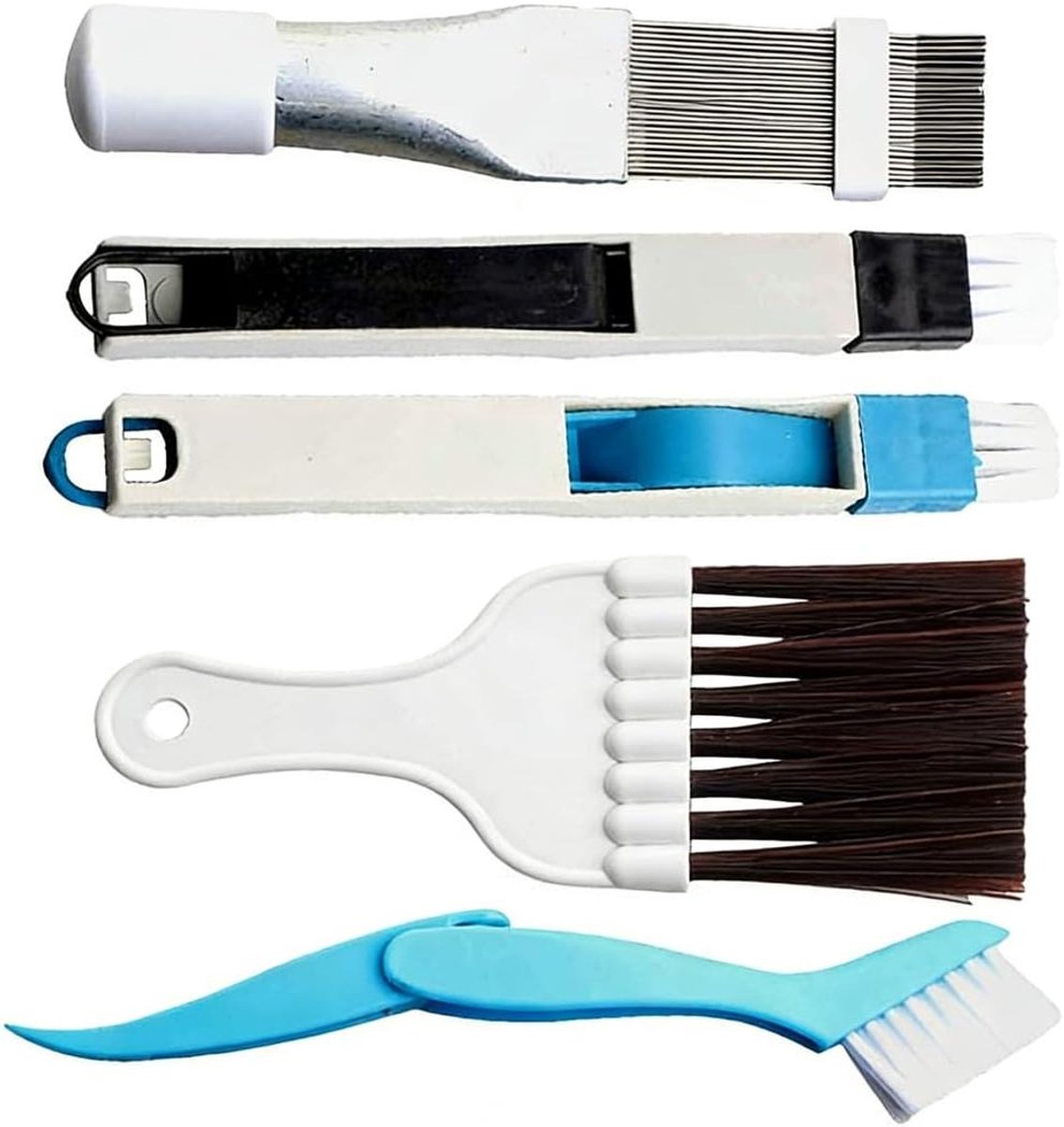 Lamellenkam set - Reinigingsborstels - Apparaten onderhoud - Roestvrij staal - 5 stuks - Zwart en blauw