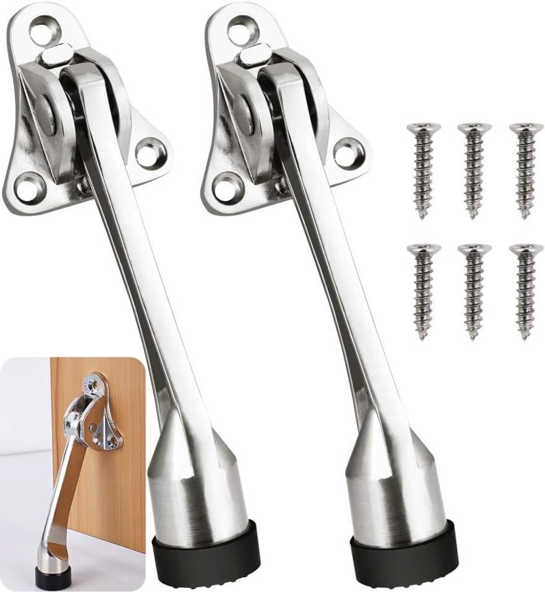 aladdien - Deurstop - Kick Down Deurstopper - Stabiele bevestiging - Zilver - Rubber Deurstop - Houdt de deur open - Geschikt voor Kantoor, Thuis en...