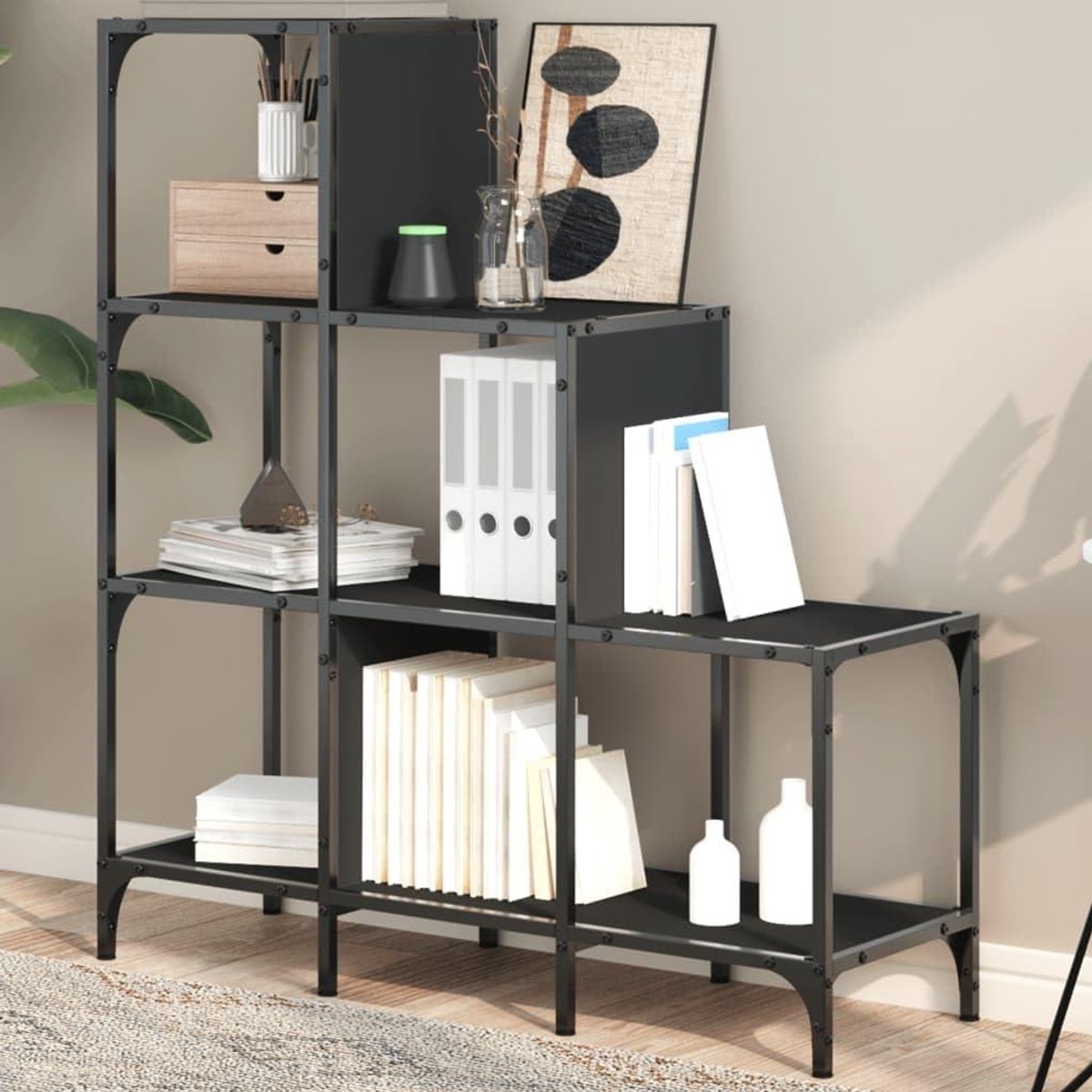 Boekenkast - Opbergkast - Boeken Opbergen - Trapvormige Structuur - 92 x 30 x 102 cm - Zwa