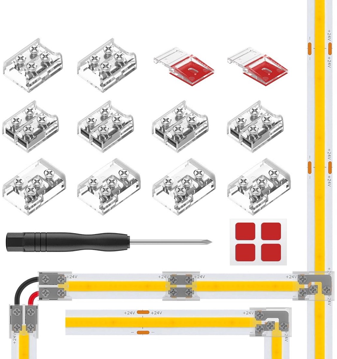 aladdien - LED-strip connector - 2-pins T-vormige connector - Voor eenvoudige installatie - 10 mm breed - Geschikt voor monochrome ledstrips - Inclu...