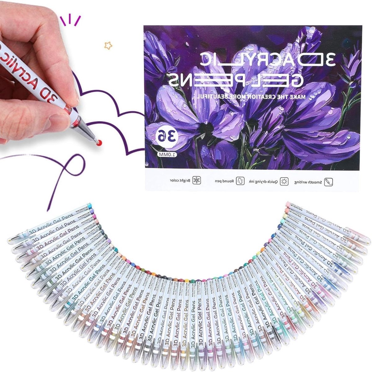 Acryl Gelpennen - 3D Markers - Kunst Maken - Sneldrogende Inkt - 36 Kleuren - Multicolor