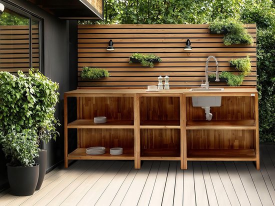 Buitenkeuken Eiland - Tuin Keuken - Buiten Koken - Met Kraan Wasbak - 80x50x133 cm - Bruin — afbeelding 5