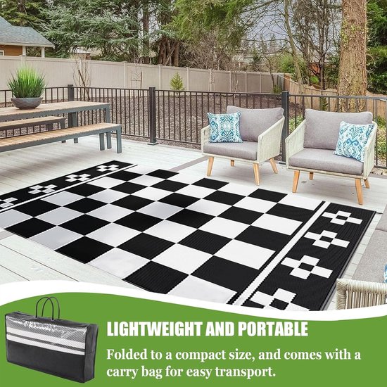 Buitentapijt Omkeerbaar - Plastic Vloerkleed - Buiten Leven - Waterdicht UV-Bestendig - 5x7ft - Zwart Wit — afbeelding 3