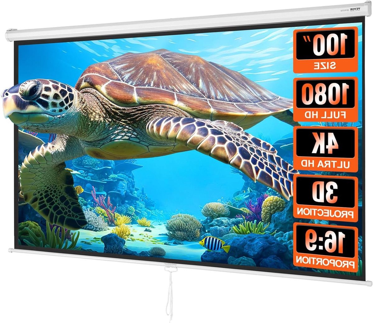 Projectiescherm Pull Down - Filmscherm Intrekbaar - Thuisbioscoop Creëren - Automatisch Vergrendelend - 100 inch - Wit
