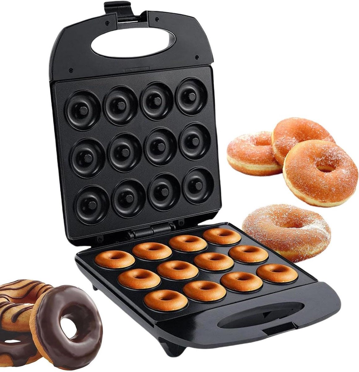 Donut Machine - Bakvorm - Zelf Gebak - 12 Gaten - 33x27x9cm - Zwart