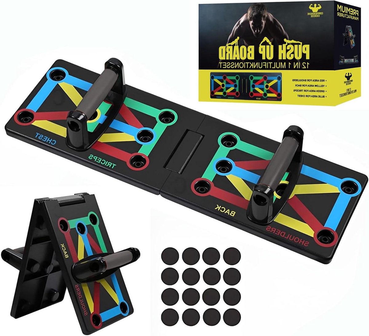 Push-up plank - Fitness trainer - Gespierde bovenlichaam - Innovatieve kleurcodering - 32x20 cm - Zwart