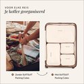 Vergelijking van een koffer, links zonder en rechts met SUITSUIT packing cubes.