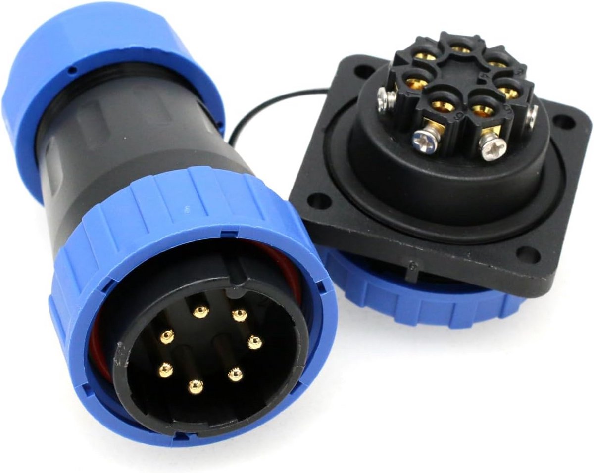 Waterdichte 7-pins Elektrische Stroomkabel Connector voor Paneelmontage - 25A Zekere Verbinding