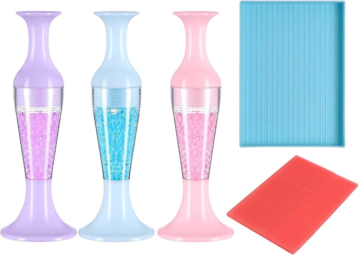 Diamant Art Pennen Set - Boren Pens - Creatief Knutselen - Bloempot Vorm Ontwerp - 3 Stuks - Paars Blauw Roze