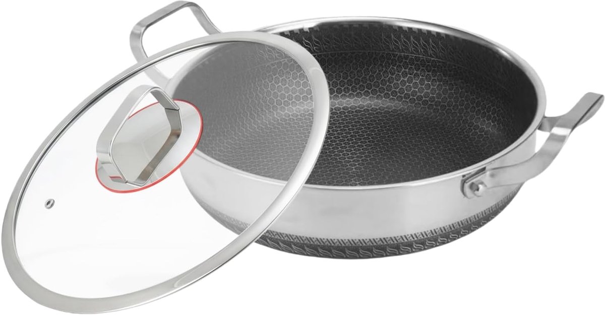 Stoofpan Roestvrij Staal Antiaanbak Koekenpan Gelijkmatige Warmte Dubbele Handgreep 26 28 30 cm
