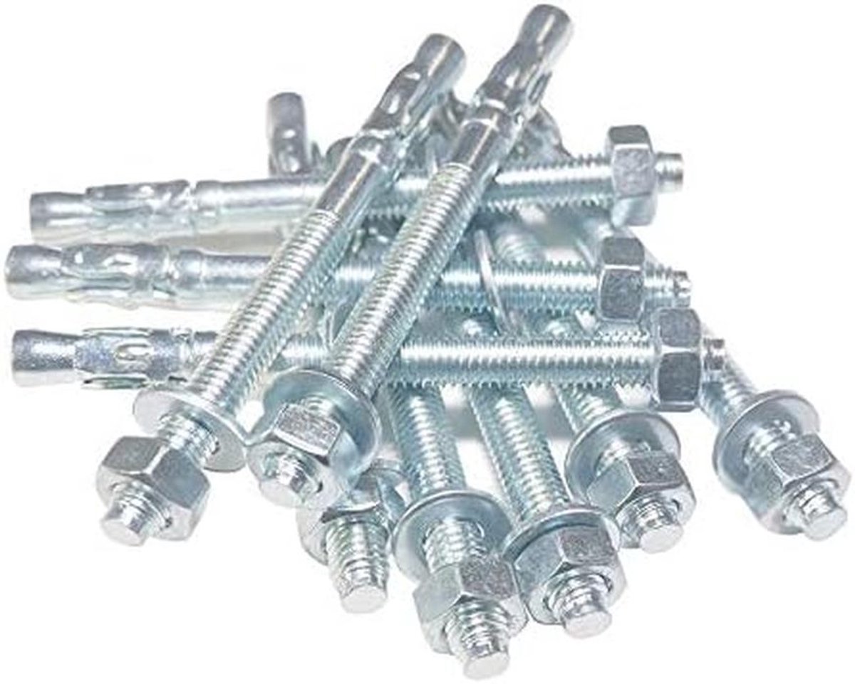 5x M10 Verzilverde Wigankers 140mm voor Beton en Steen - Inclusief Moer en Ring