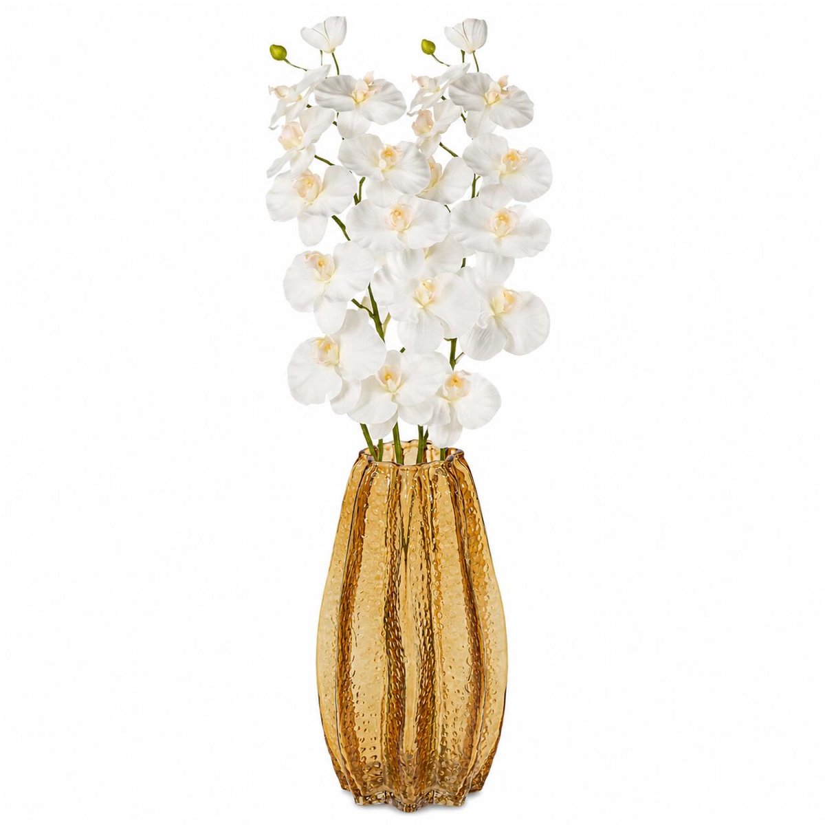 Mega Collections Bloemenvaas Callas - bewerkt sier glas - D12 x H30 cm - transparant amber geel - boeket en stelen - Moderne stijl