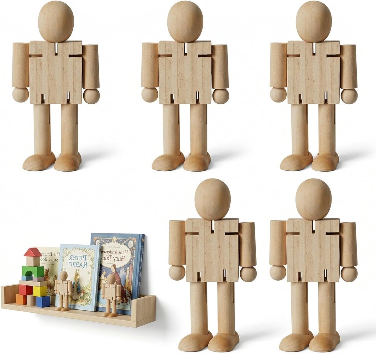 Set van 6 blanco houten figuren om te beschilderen, 8 cm, perfect voor knutselen, decoratie en creatief werk