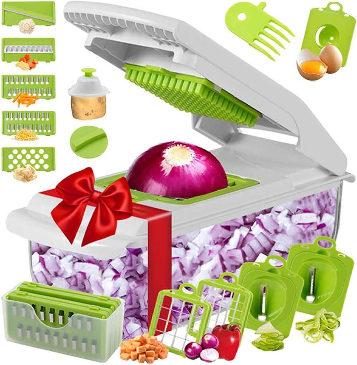 Groentesnijder - Keukenmolen - Efficiënt Koken - 18-in-1 Multifunctioneel - 34 cm Lengte - Groen