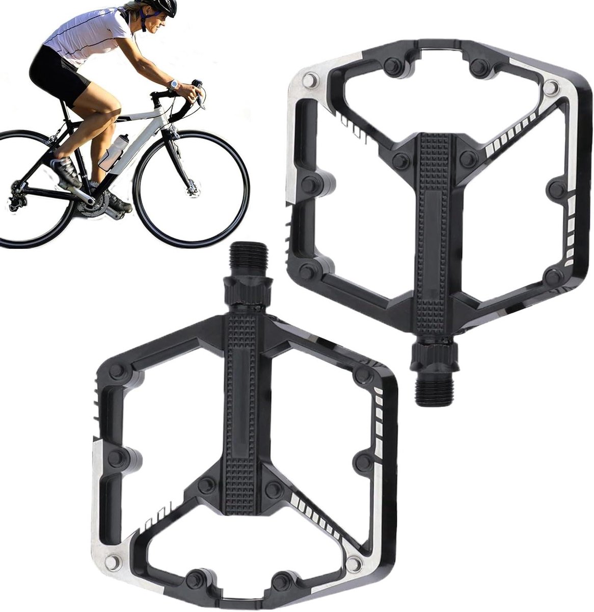 Platte Fietspedalen - Aluminium Pedalen - Buiten Fietsen - Lichtgewicht Hol Ontwerp - 13 x 3.5 cm - Zwart