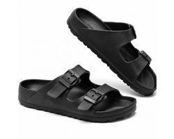 Somstyle Slippers - Maat 43/44 - Sandalen Heren & Dames - Badslippers met Gesp - Zwart