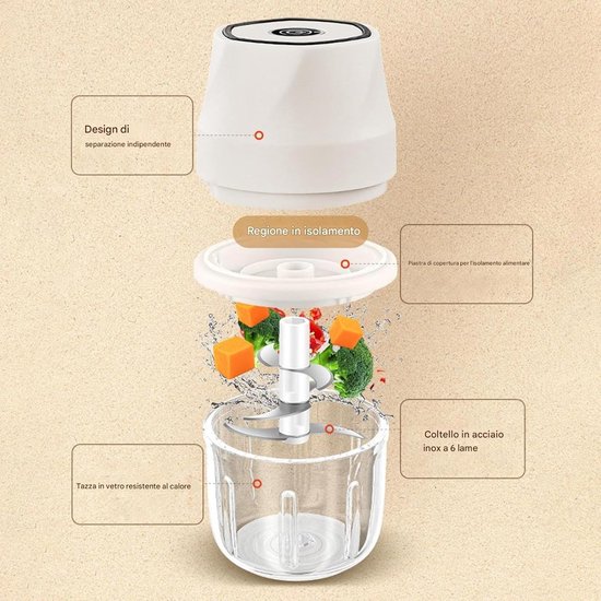 Elektrische Voedselhakker - Groente Mixer - Maaltijd Voorbereiding - Snoerloos Ontwerp - 350 ml - Zwart — afbeelding 5