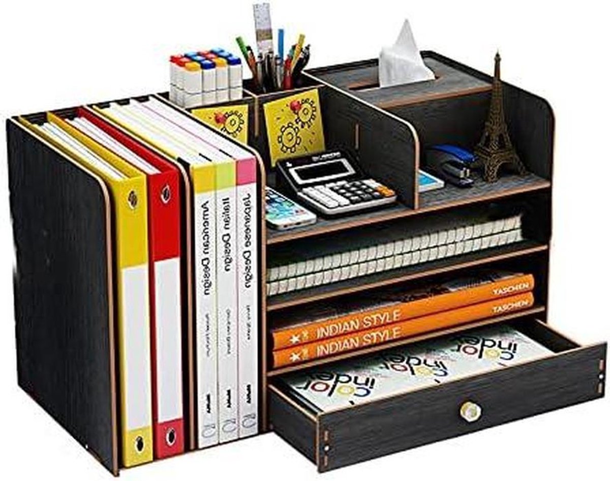 SIQI Office Wooden Stationery Desk, Tidy Storage Organizer Holder Sorter for A4 Paper, Books, Pens and Notebooks-C
