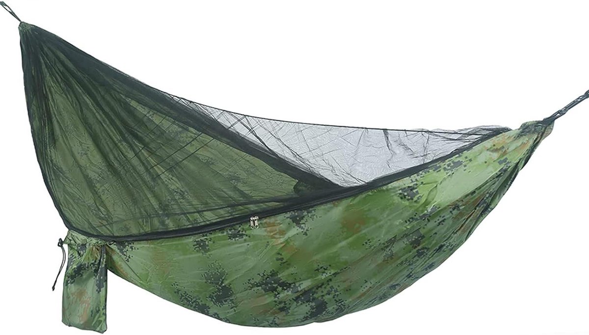 Dubbele Campinghangmat - Reishangmat Klamboe - Buiten Ontspannen - Met Geïntegreerd Muggennet - 290x140cm - Zwart