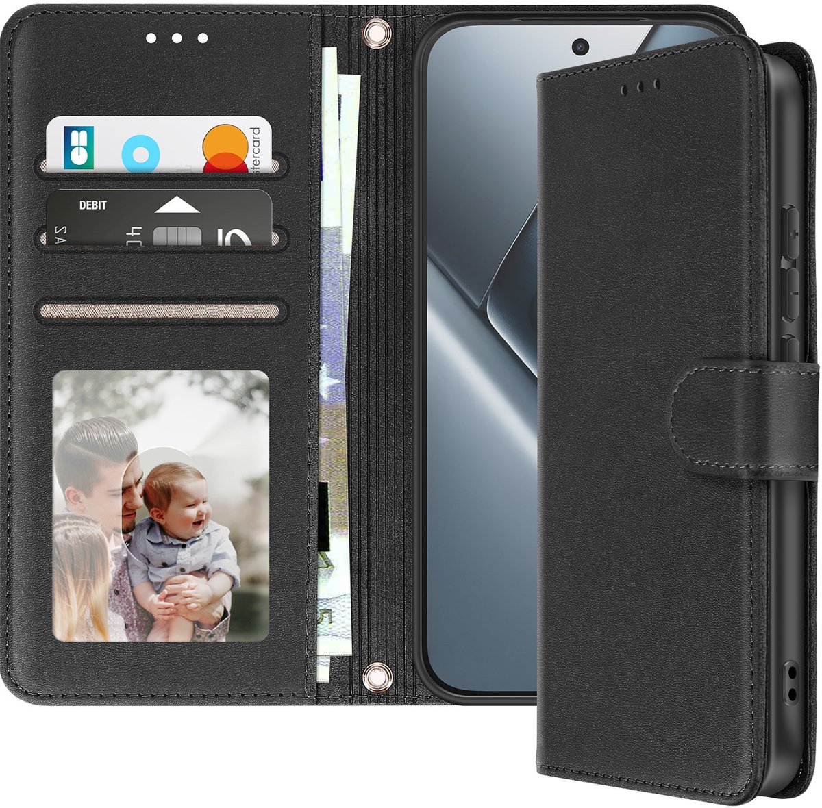 Avizar Etui Geschikt voor Poco X8 Pro met Standaardfunctie en Polsband, Zwart
