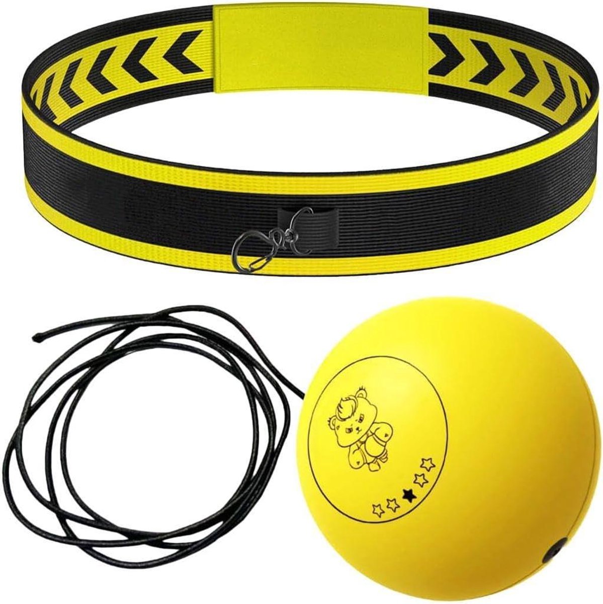 Boks Reflexbal - Hoofd Bal - Hand Oog Coördinatie - Adaptieve Trainingshulpmiddel - Verstelbare Hoofdband - Geel