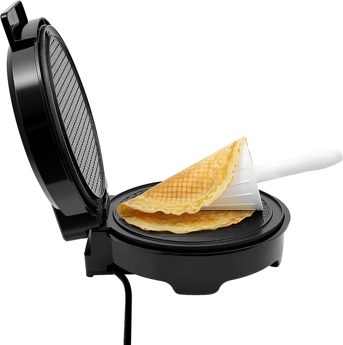 Wafelijzer Kegels - IJshoorn Maker - Zelf IJshoorntjes Maken - Dubbelzijdig Verwarmend - 20 cm Plaat - Zilver