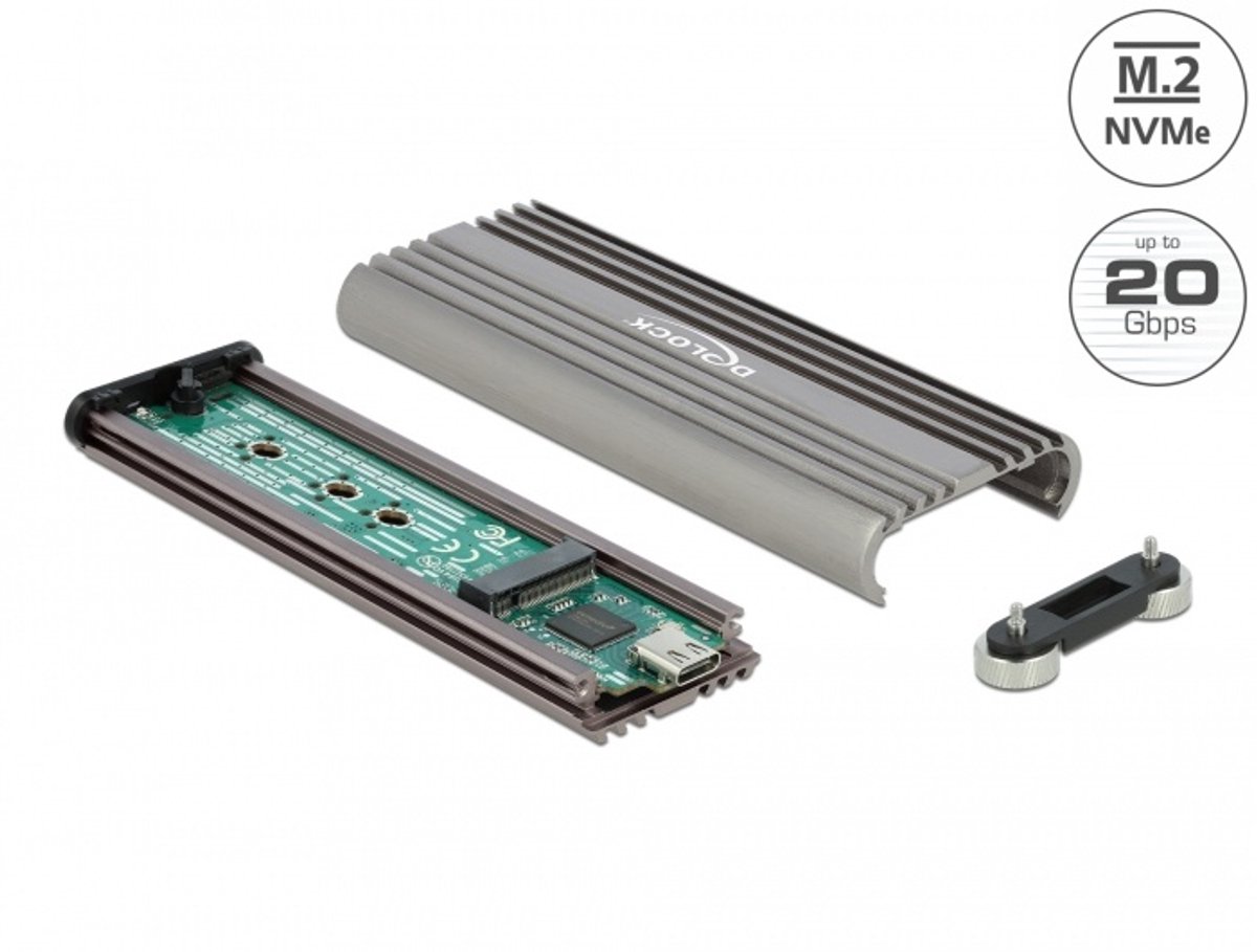 Externe behuizing voor M.2 NVME PCIe SSD met SuperSpeed ​​USB 20 Gbps (USB 3.2 Gen 2x2) USB Type -C Vrouw - Gereedschap gratis