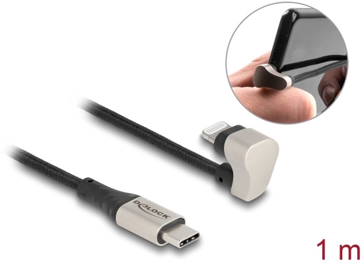 Delock Data and charging cable USB Type-C™ to Lightning™ for iPhone™ and iPad™ 180° angled 1 m MFi