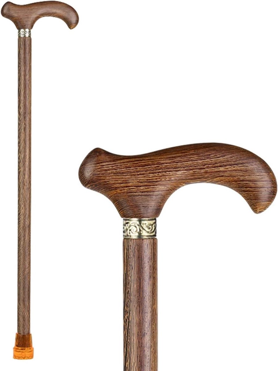 Houten Wandelstok - Klassieke Stok - Veilige Mobiliteit - Ergonomisch Handvat - 85cm - Donkerbruin