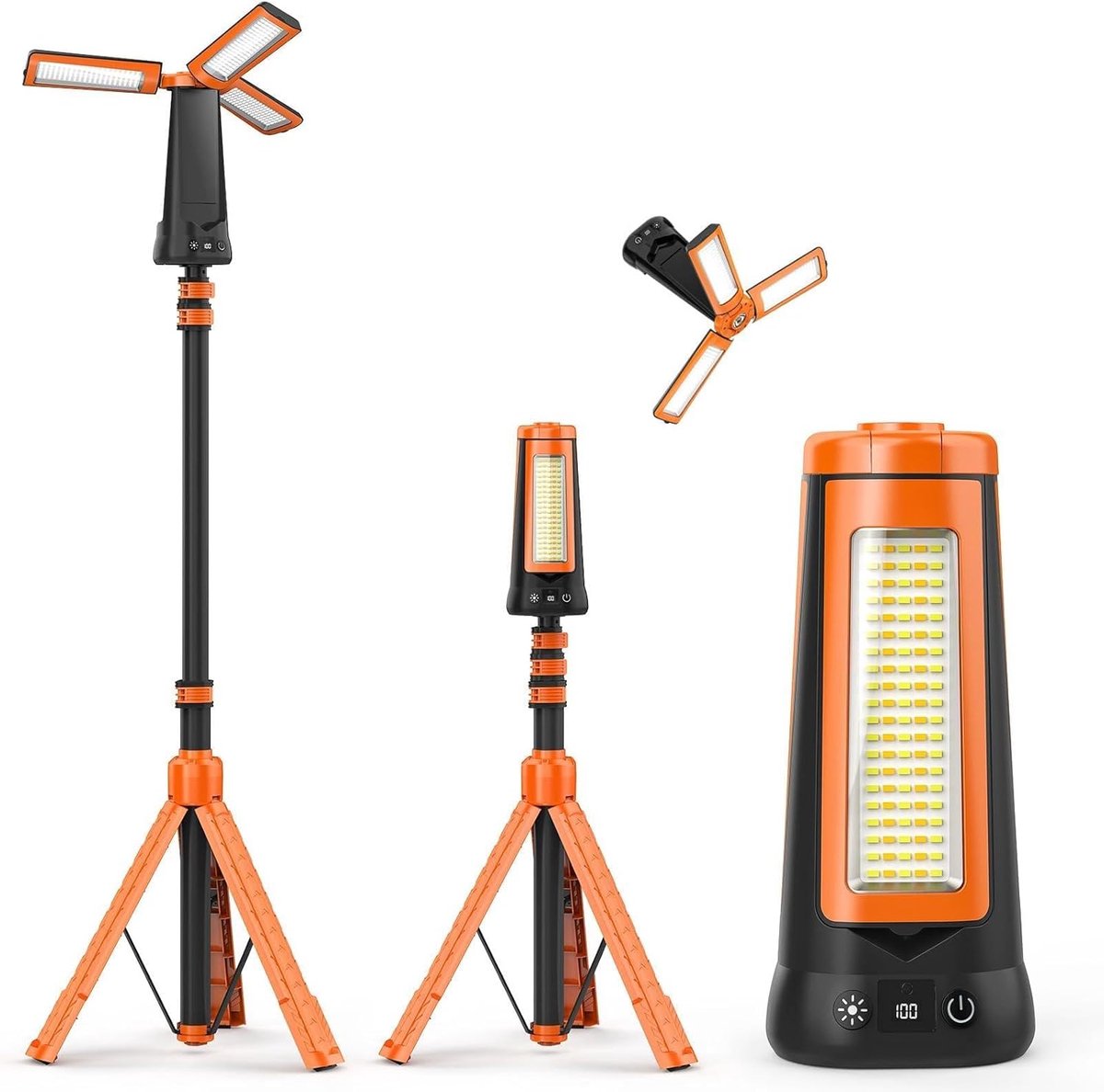 Led Campinglamp - Oplaadbare Werklamp - Buitenverlichting - 15000 mAh Accu - 218 cm Statief - Oranje