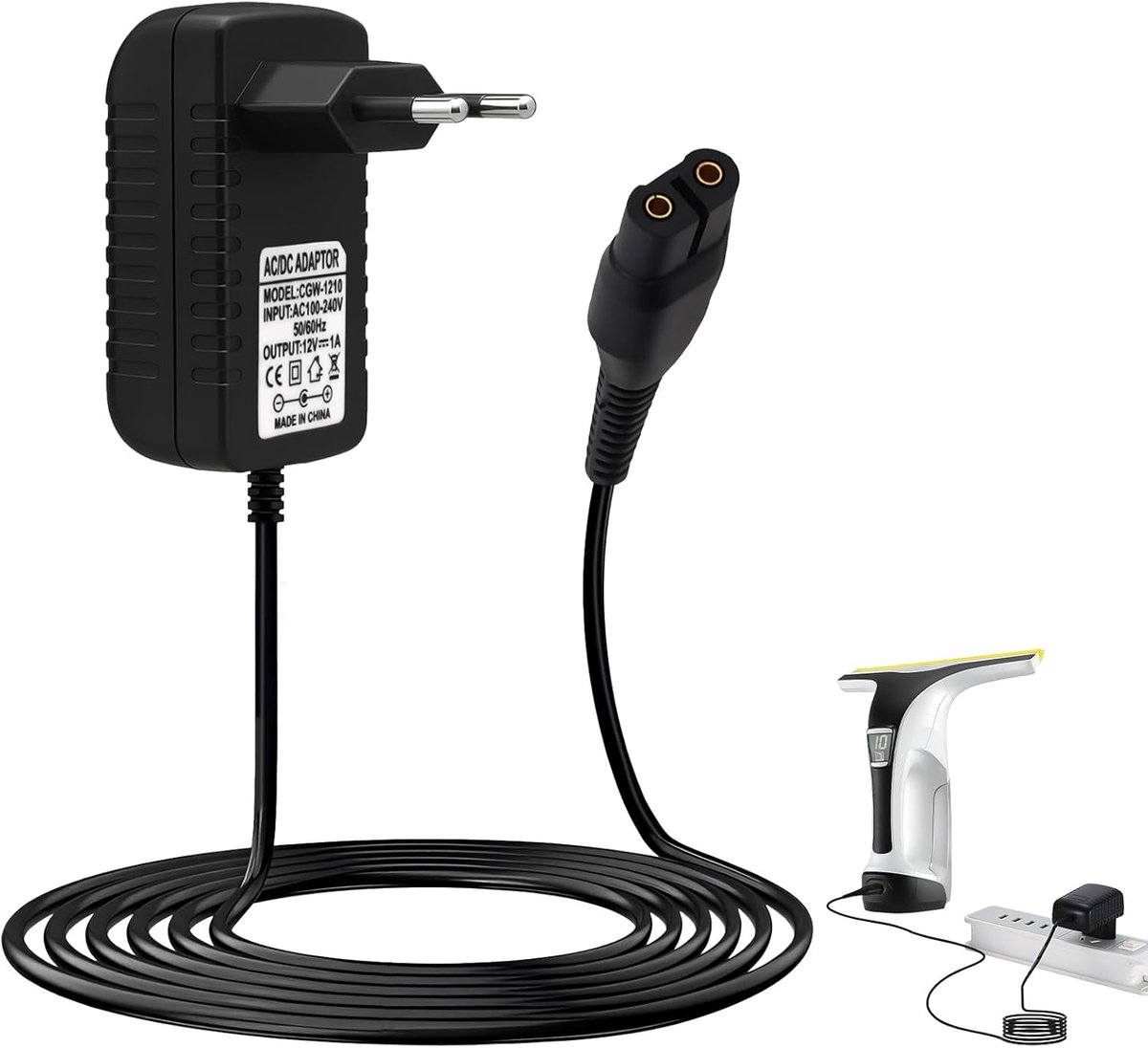 Ruitenreiniger Oplader - Adapter Voeding - Apparaat Opladen - Veilig en Betrouwbaar - 1.5 Meter Kabel - Zwart