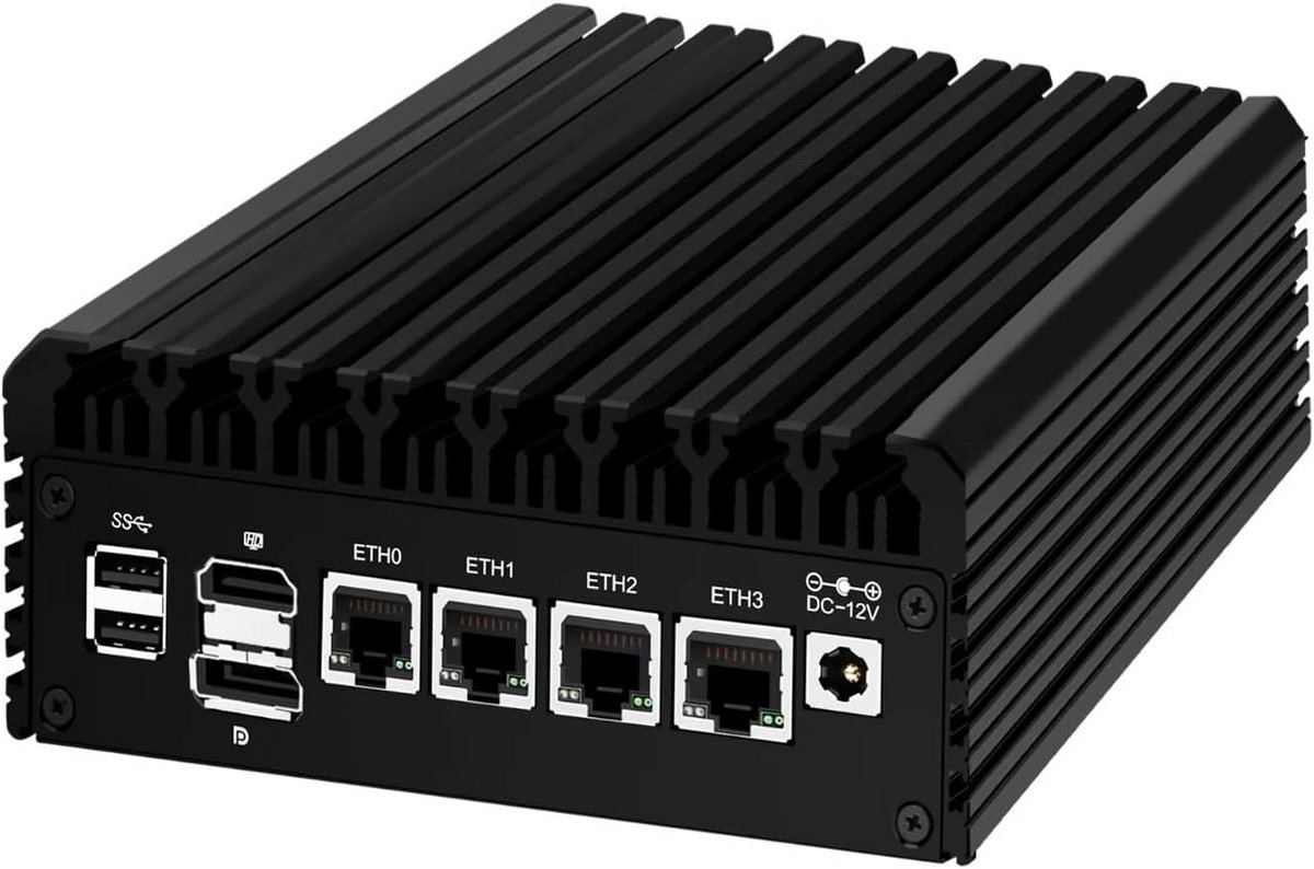 Ventilloze Mini PC Firewall Appliance met 4x 2.5GbE LAN, N100 Processor, Geschikt voor OPNsense en Router