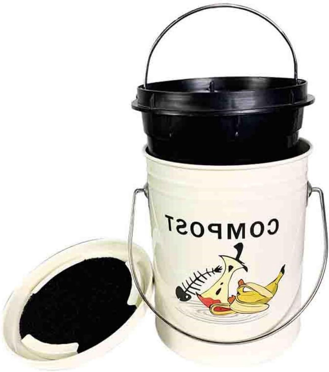 Compostbak Keuken - Afvalbak Geurloos - Organisch Afval - Actieve Koolfiltratie - 49 Liter - Gebroken Wit