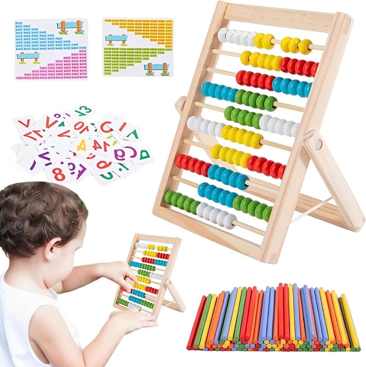 Houten Rekentuig - Wiskunde Leerspeelgoed - Optellen Aftrekken Leren - Betrouwbare Houten Constructie - 23.7 x 19.4 x 5.2 cm