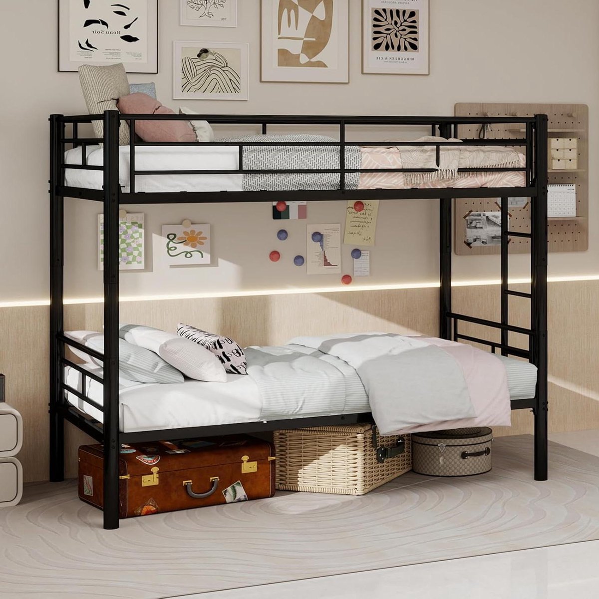 Stapelbed - Kinderbed - Slaapruimte Creëren - Flexibele Configuratie - 90x190 cm - Zwart