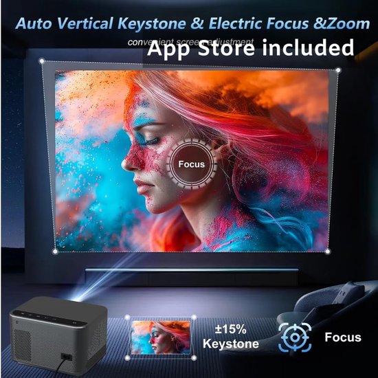 4K Beamer - Home Cinema - Films Kijken - Android TV Ingebouwd - 16 x 13 x 20 cm - Zwart — afbeelding 4