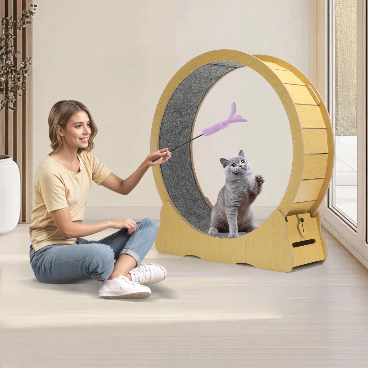 Kattenloopfiets - Loopband Kat - Binnen Beweging - Stille Wielen - 100 cm - Geel
