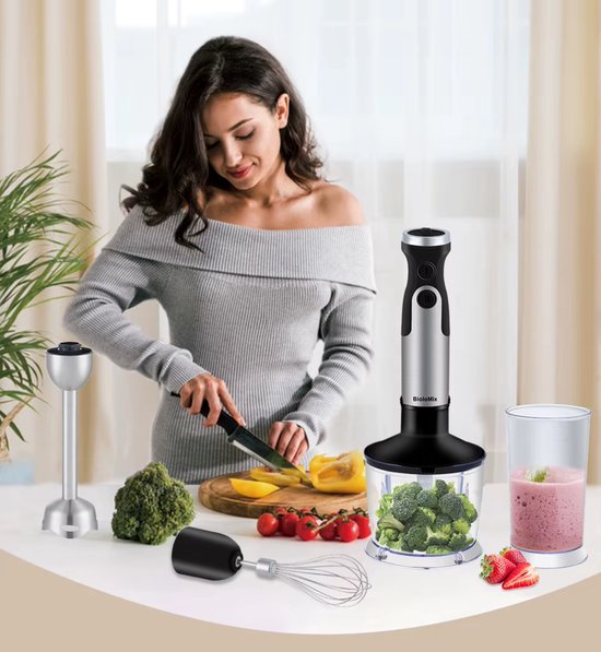 VIEMAE Staafmixer - Staafmixer set - Set inclusief groentehakker, vleesmolen, garde, melkopschuimer en smoothiebeker - RVS - Zwart — afbeelding 4
