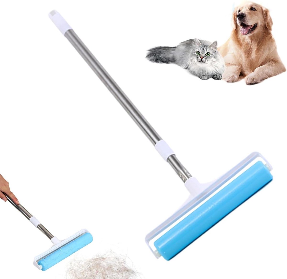 Pluizenroller - Haarverwijderaar Reiniger - Huis Snel Schoon - Herbruikbaar Wasbaar - 38 cm Lang - Blauw